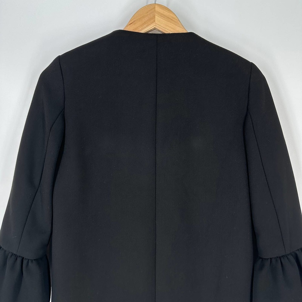 ZARA Bell Sleeve Collarless Coat Long Black Jacket - Picture 9 of 12